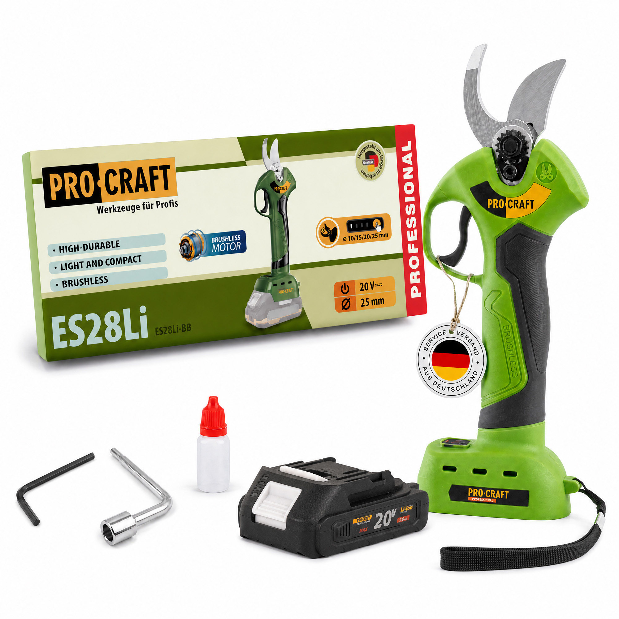 Procraft Es28li Bb Akku Astschere Gartenschere 20 V 25 Mm + 1x Akku 2,0 Ah - Ohne Ladegerät