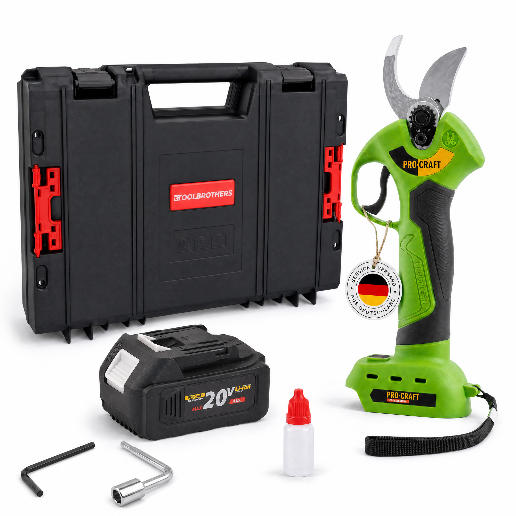 Procraft Es28li Bb Akku Astschere Gartenschere 20 V 25 Mm + 1x Akku 4,0 Ah + Rhino Toolcase - Ohne Ladegerät