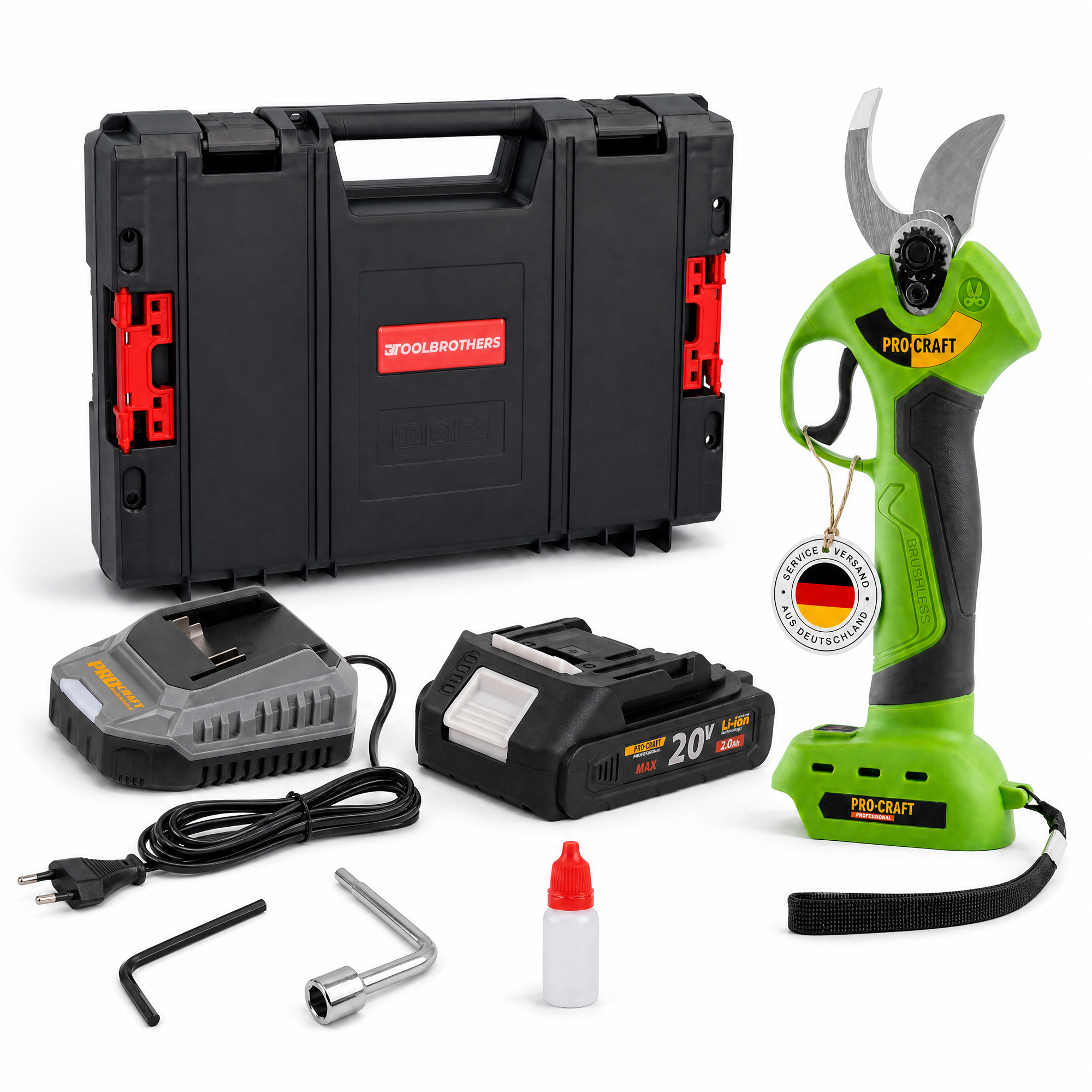 Procraft Es28li Bb Akku Astschere Gartenschere 20 V 25 Mm + 1x Akku 2,0 Ah + Ladegerät + Rhino Toolcase