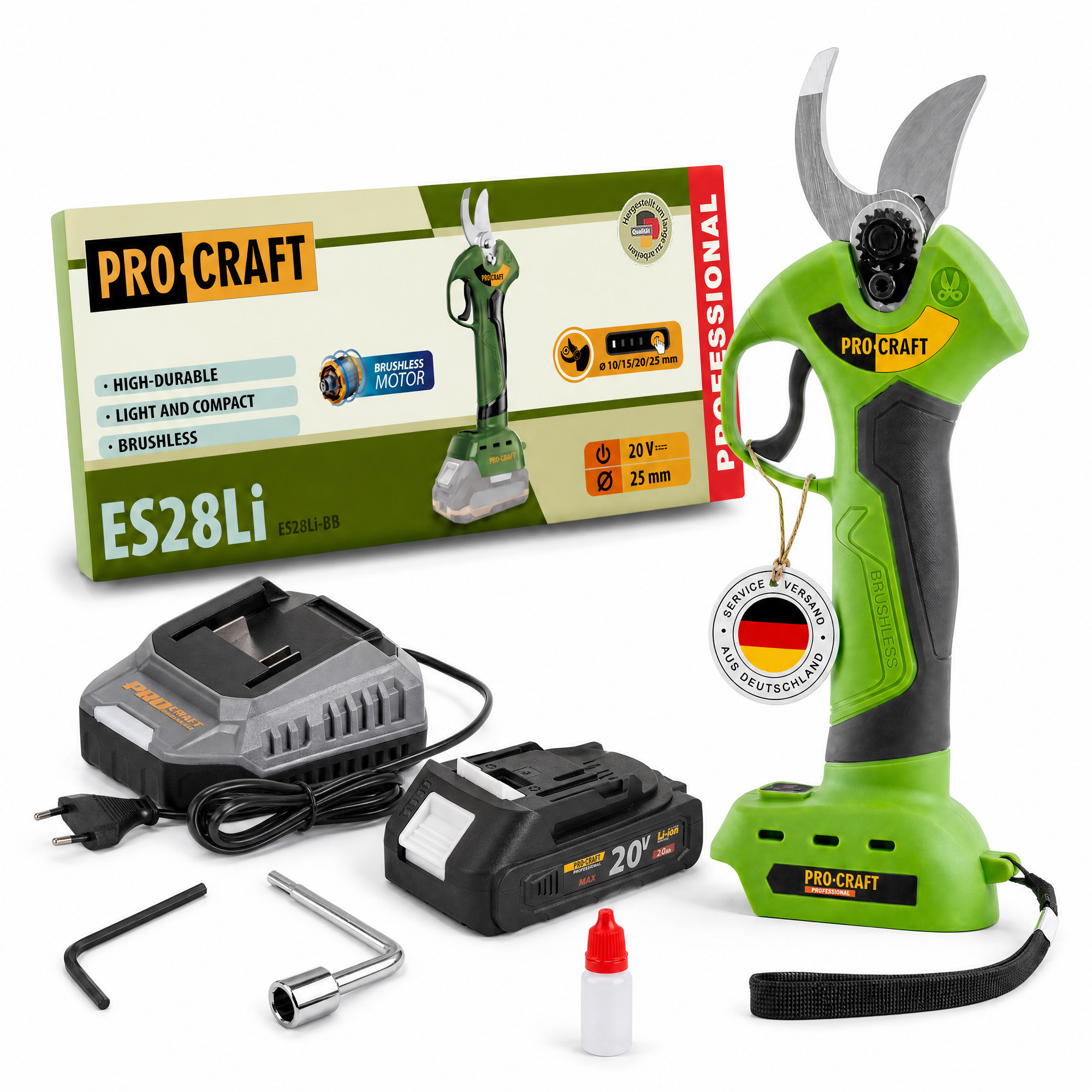 Procraft Es28li Bb Akku Astschere Gartenschere 20 V 25 Mm + 1x Akku 2,0 Ah + Ladegerät