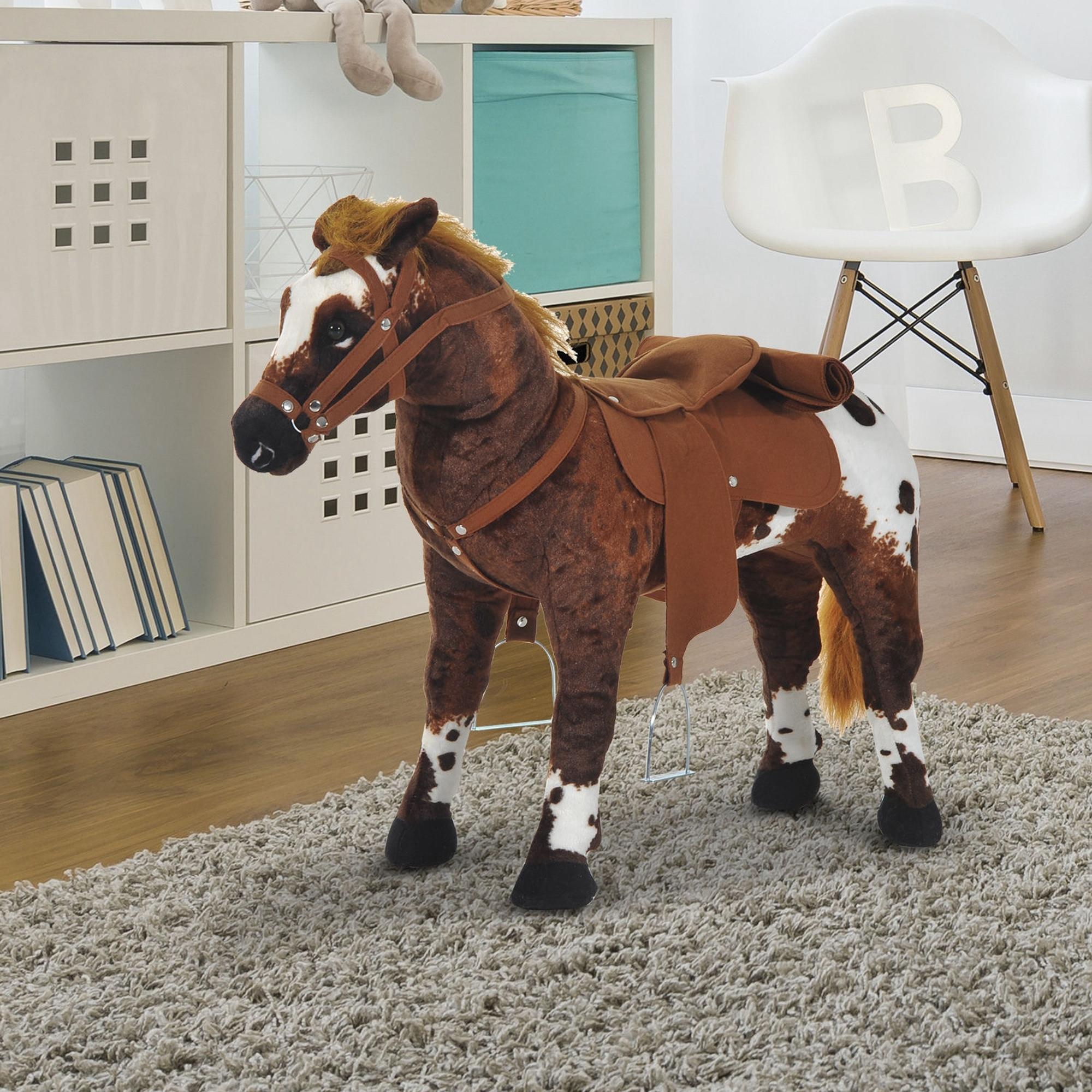 Homcom Spielzeugpferd Für Kinder Ab 2 Jahren Mit Sattel Und Realistischen Geräuschen, 85 X 28 X 60 Cm, Braun