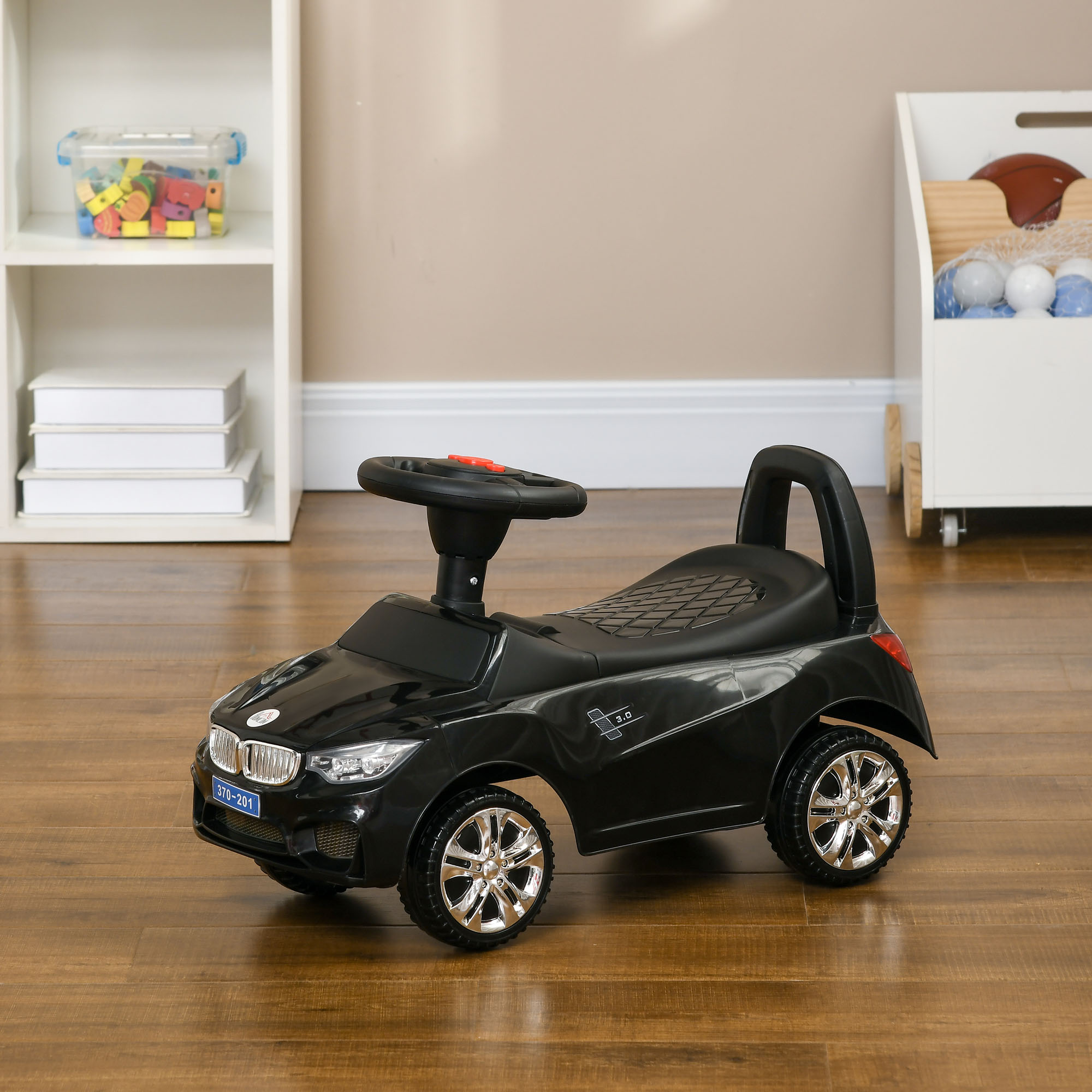 Kinder-elektroauto Mit Lenkrad, Scheinwerfern Und Integrierter Musik, Aus Pp Und Metall, 63,5 X 28 X 36 Cm, Schwarz