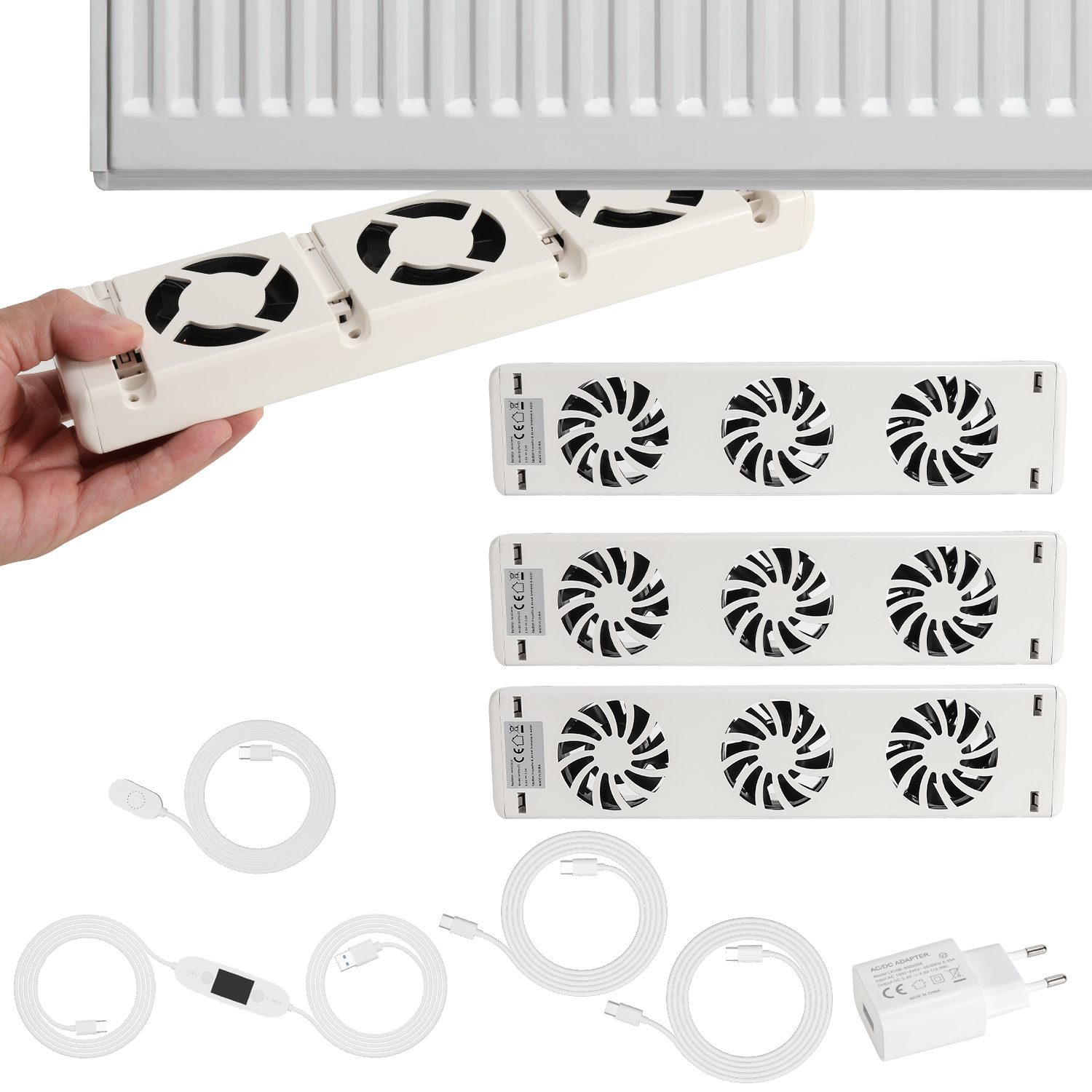 Randaco Heizkörperverstärker Triple Set Mit 3x Ventilator, Heizkörperverstärker, Heizungslüfter Universell, Netzadapter Enthalten
