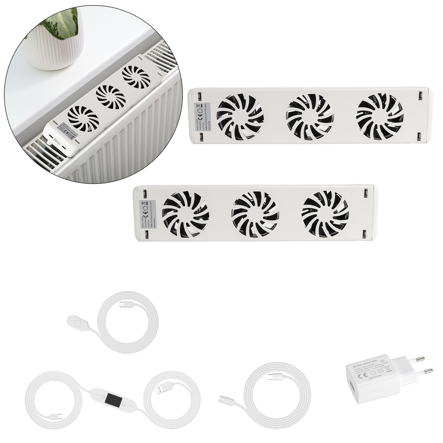Randaco Heizkörperverstärker Double Set Mit 2x Ventilator, Heizkörperverstärker, Heizungslüfter Universell, Netzadapter Enthalten