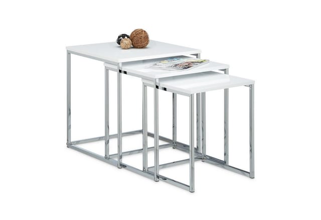 Relaxdays - Beistelltische 3er Set, Couchtisch, Holz, Metall, Satztische, modernes Design, HxBxT: ca. 42 x 40 x 40 cm, weiß