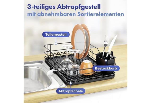 Geschirrabtropfer Schwarz 3-teilig - Schwarz - Wenko