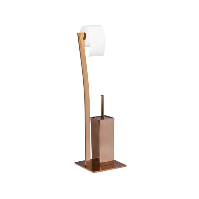 Stand wc Garnitur wimedo, HBT:71x20x20cm, Toilettenbürstenhalter aus Edelstahl, Toilettenpapierhalter, kupfer - Relaxdays