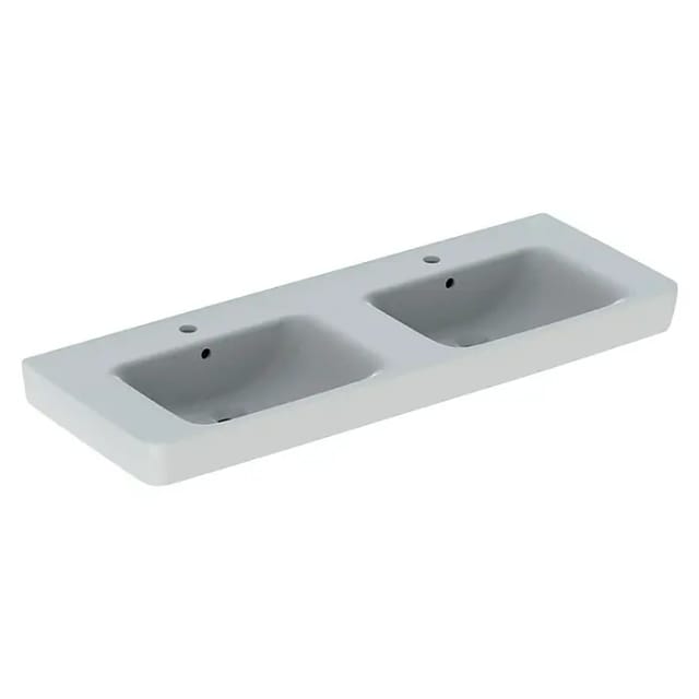 Keramag - Geberit Renova Plan, Doppelwaschtisch, 130x48 cm, 1 Hahnloch, mit