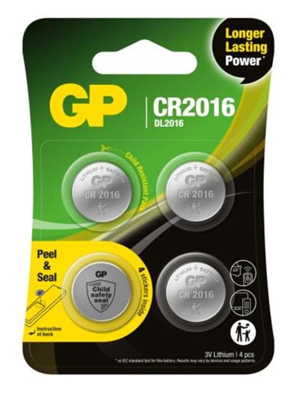 GP - Battery 3 v CR2016 Lithium-Knopfzellenbatterie (Blisterpackung mit 4 Stück)