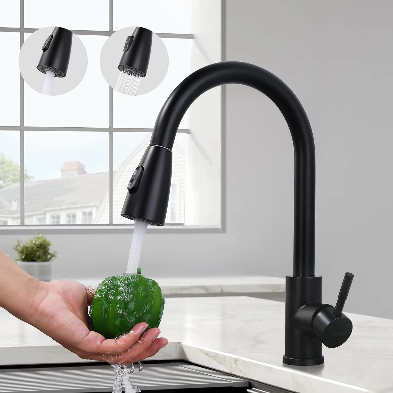 Robinet De Cuisine, Robinet D'Évier En Acier Inoxydable 304, Robinet D'Évier Pivotant À 360° Avec Douchette Extractible