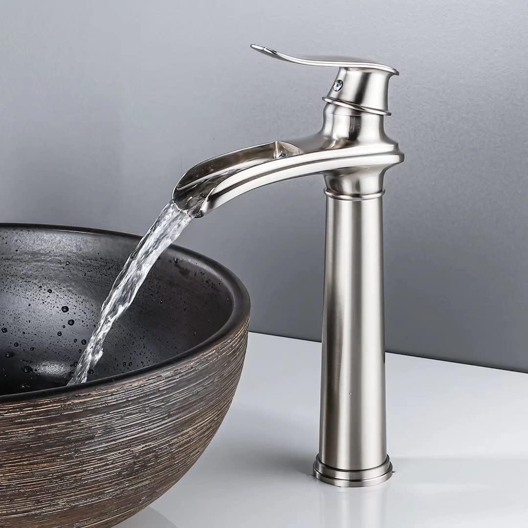 Robinet De Salle De Bain À Jet Cascade, Robinet De Lavabo Rétro En Laiton Brossé Mat, Robinet De Lavabo Ancien À Levier Unique Pour Salle De Bain