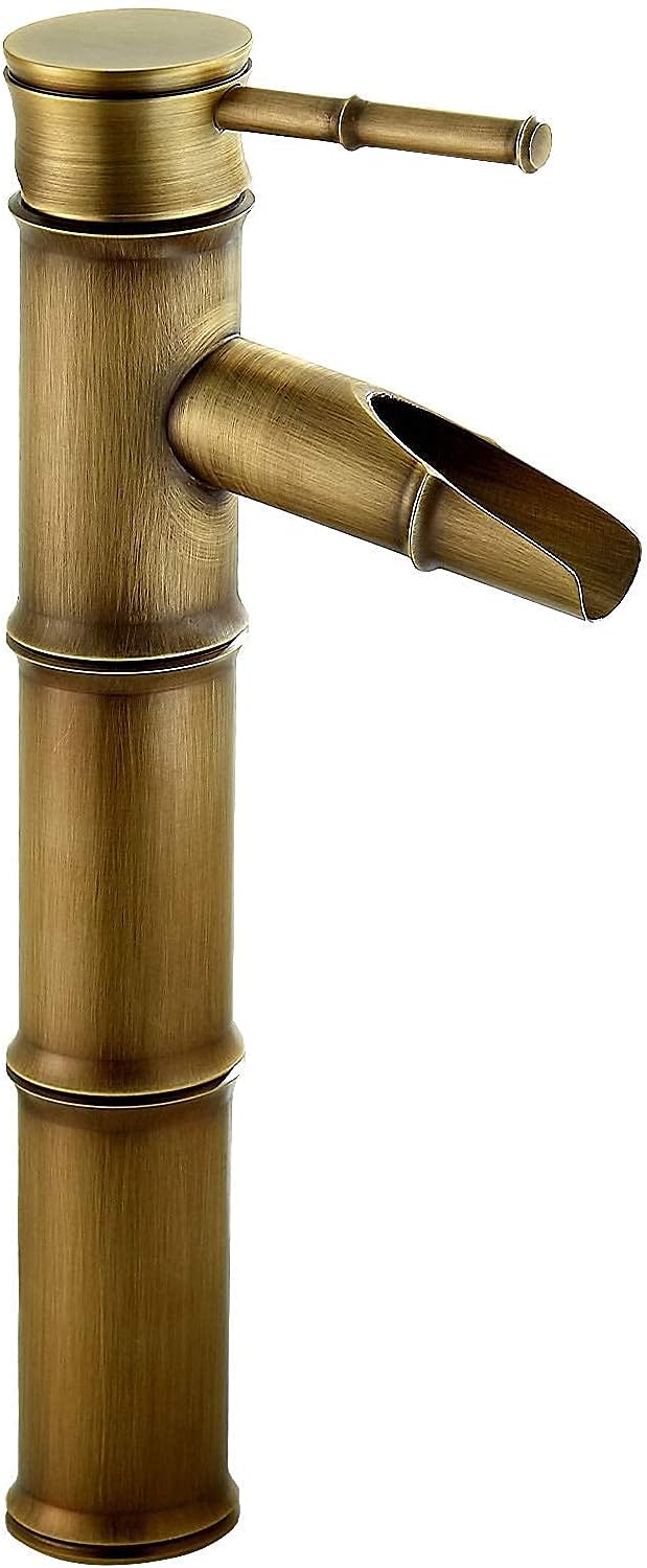 Robinet En Bambou Style Cascade Vintage Pour Lavabo, Cuisine, Salle De Bain, Hôtel, Eau Chaude Et Froide, Cadeau, Mitigeur Monocommande, Bec Cassé En 3 Parties