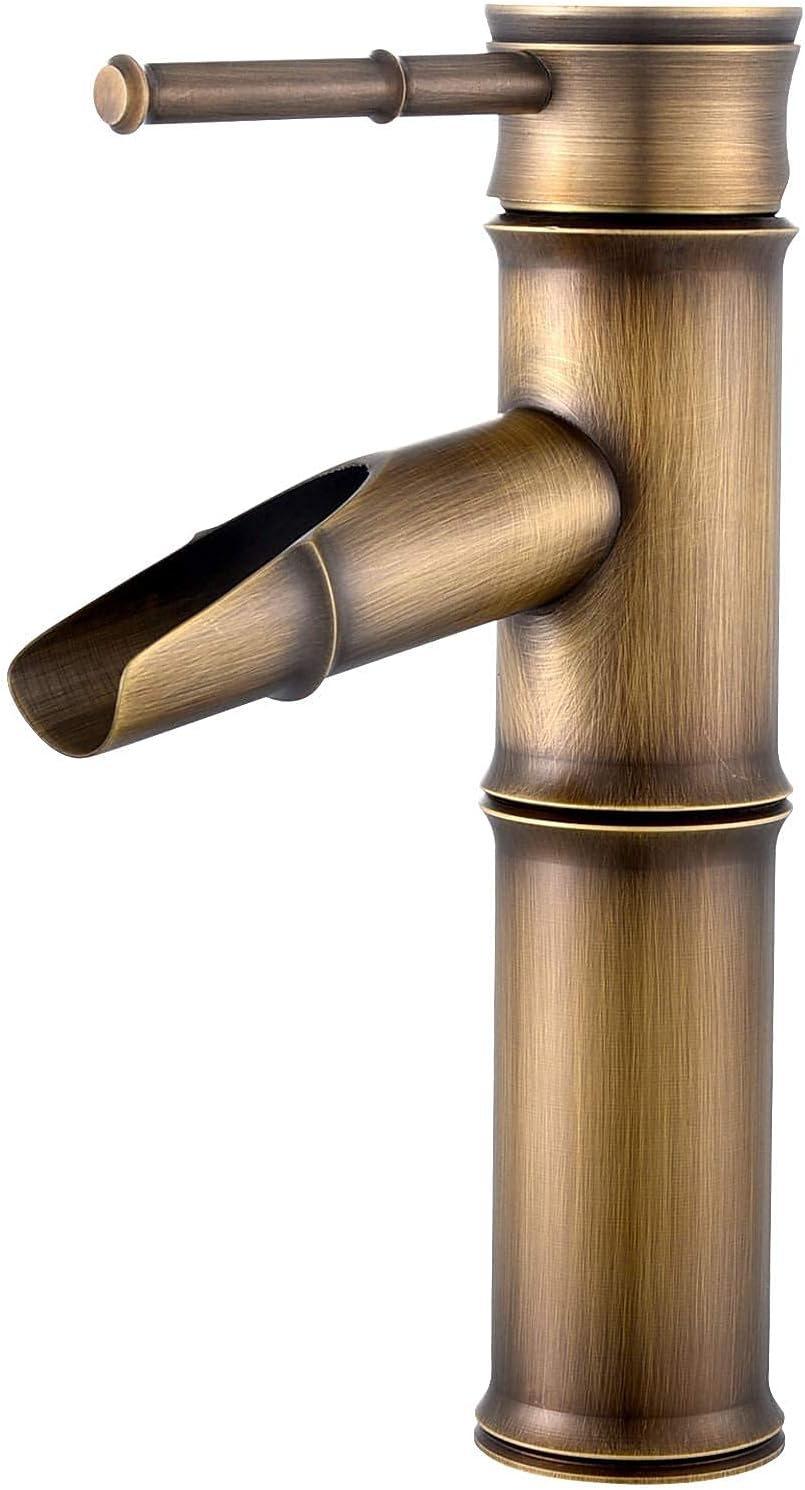 Robinet Cascade Vintage En Bambou, Mitigeur Eau Chaude/eau Froide À Poignée Unique, Idéal Pour La Cuisine, La Salle De Bain Et Les Éviers D'Hôtel, 2 Joints, Bec Cassé