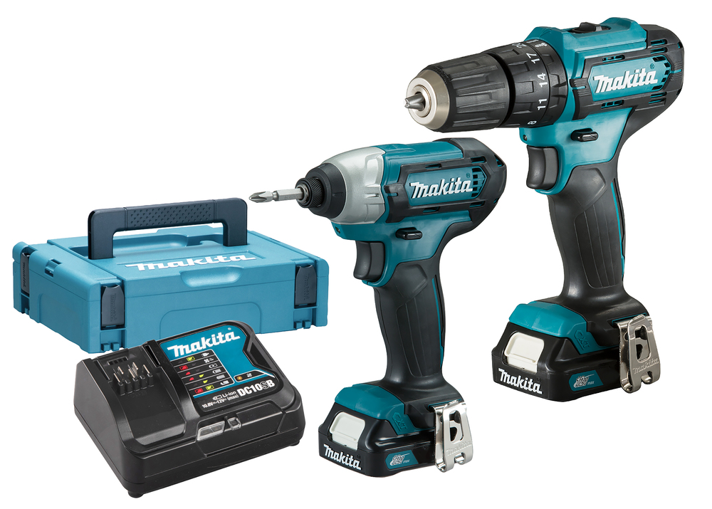 Kit Makita A Batteria 12v Trapano + Avvitatore Ad Impulsi Clx228aj