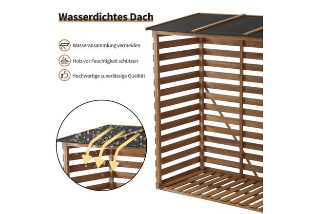 M Mcombo Holzregal, Outdoor Kaminholzregel mit Rückwand, Holzunterstand mit wasserdichter Abdeckung, 1202