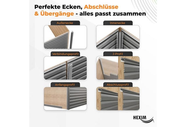 HEXIM Siding Fassadenverkleidung Fassadenpaneele außen Außenwand wetterfest UV-beständig PVC-U: Grau, Anfangsprofil