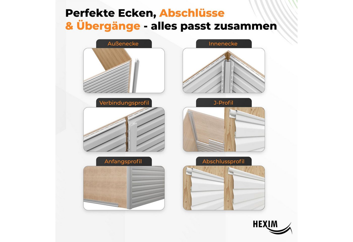 Hexim - Siding Fassadenverkleidung Fassadenpaneele außen Außenwand wetterfest UV-beständig pvc-u: Weiß, J-Profil Bild 2