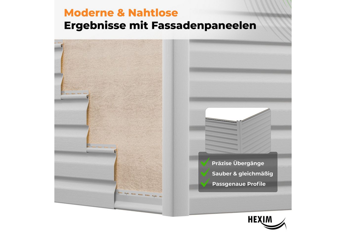 Hexim - Siding Fassadenverkleidung Fassadenpaneele außen Außenwand wetterfest UV-beständig pvc-u: Weiß, J-Profil Bild 3