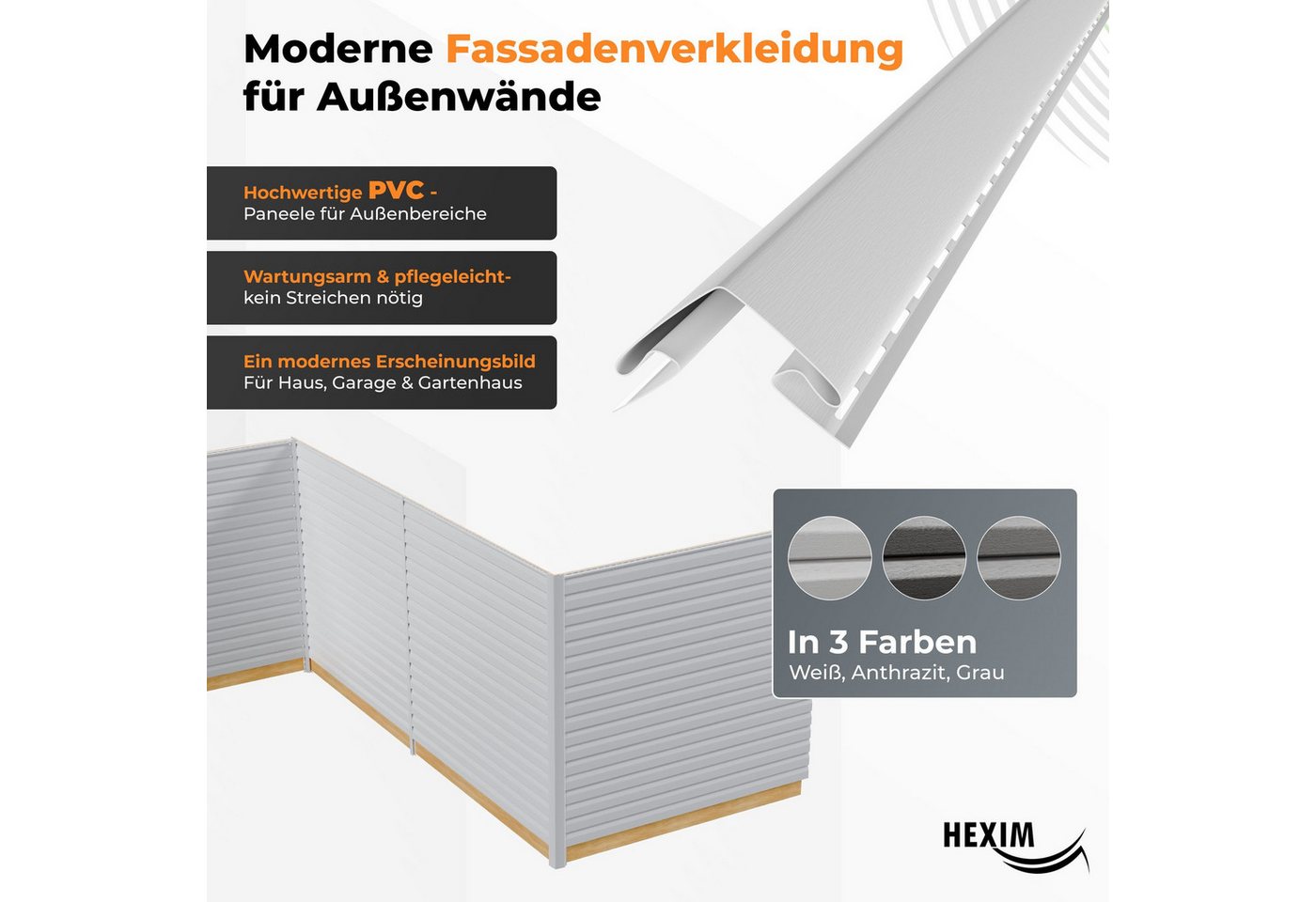 Hexim - Siding Fassadenverkleidung Fassadenpaneele außen Außenwand wetterfest UV-beständig pvc-u: Weiß, J-Profil Bild 4