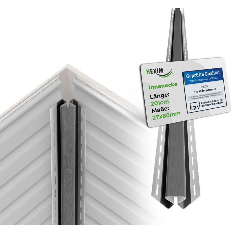 Siding Fassadenverkleidung Fassadenpaneele außen Außenwand wetterfest UV-beständig pvc-u: Grau, Innenecke - Hexim