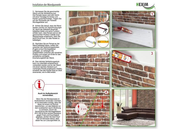 Hexim - Klinker Verblender Steinoptik, Wandpaneele aus eps Styropor, Wandverkleidung Innen: 0.5qm / 1 Platte, WP1013
