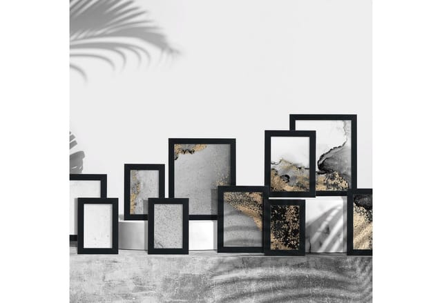 Relaxdays Bilderrahmen 10er Set, verschiedene Größen, Bildercollage, zum Aufhängen oder Hinstellen, Fotorahmen, schwarz