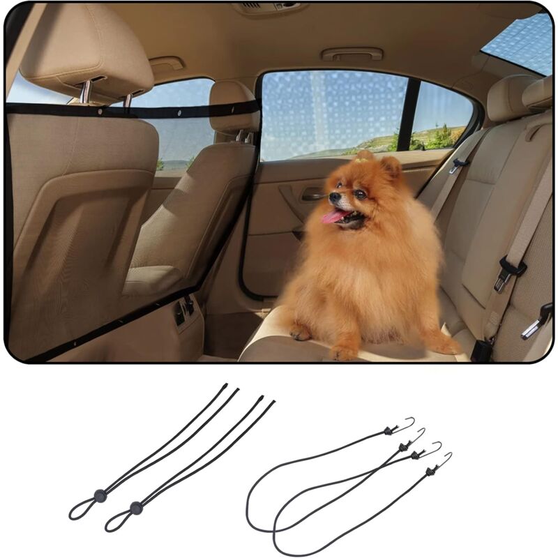Auto-Sicherheitsnetz für Haustiere, langlebiges Hunde-Rücksitz-Absperrnetz mit Haken und Riemen für Hunde (115 x 62 cm) - Ahlsen