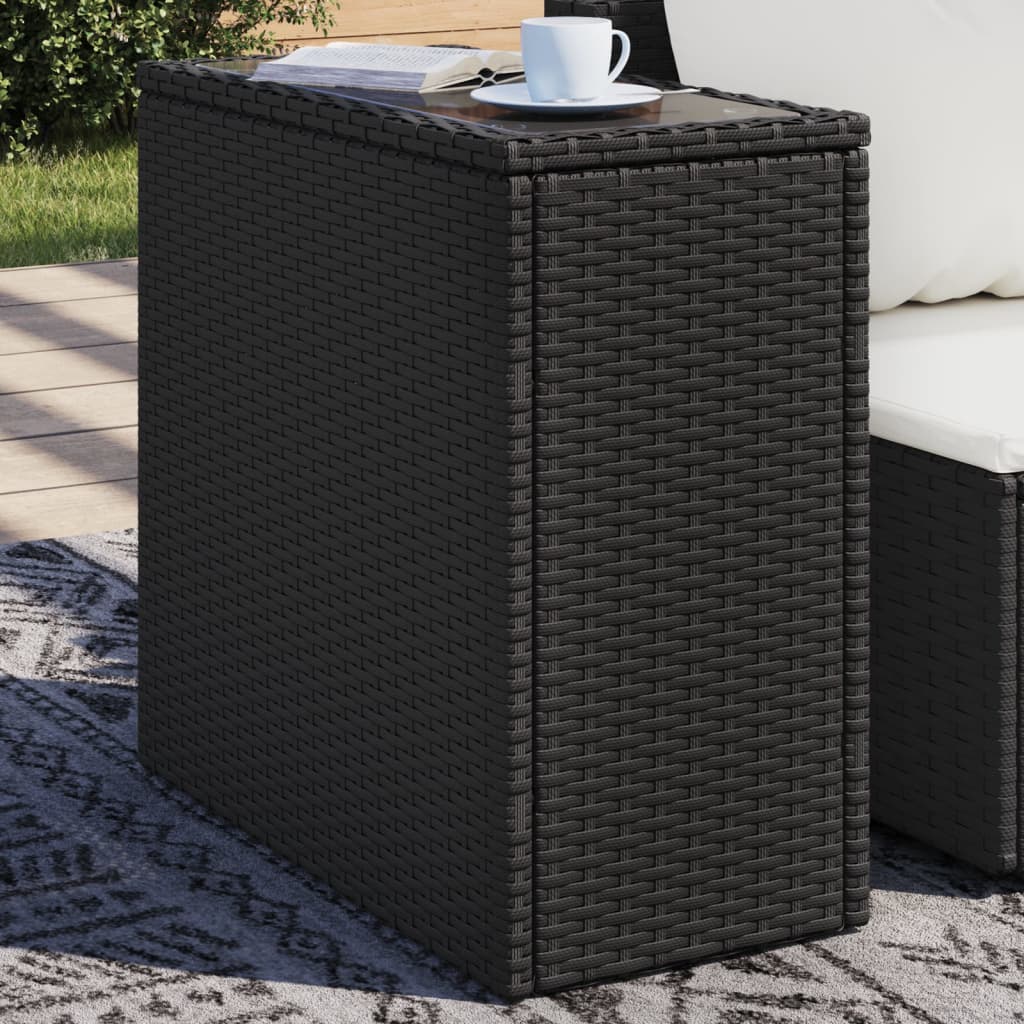Garten-beistelltisch Mit Glasplatte Schwarz 58x27,5x55cm Rattan