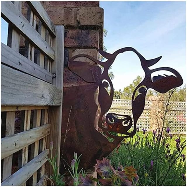 Linghhang - Metallkuh-Gartenornamente für Zäune, Außendekorationen, Zuhause, Kuhtiere, Gartendekoration, Skulpturen, rostiges Gusseisen, Silhouetten,