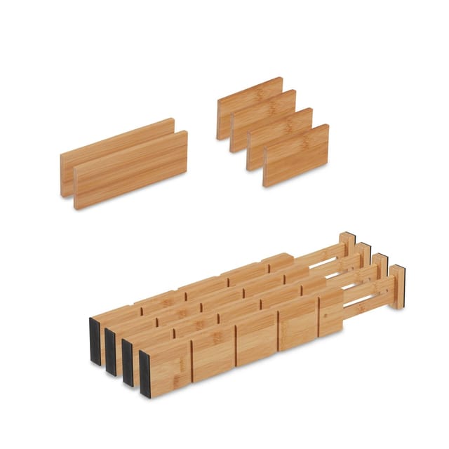 Schubladentrenner, 10 tlg. Set, verstellbare Länge von 34 bis 44 cm, Bambus, Schubladenteiler Küche, natur - Relaxdays