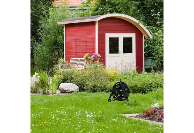Relaxdays - Schlauchtrommel, Für 30 M 1/2' Schlauch, Stahl, Kunststoff, Schlauchhalter, Hbt: 38 X 42 X 31 Cm, Schwarz/grün