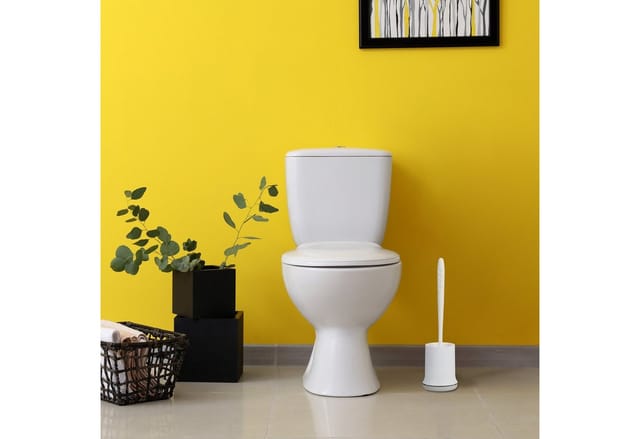 Relaxdays - Toilettenbürste mit Wandhalterung, schnelltrocknend, WC-Bürste, Behälter, ohne Bohren, Kunststoff, weiß-grau