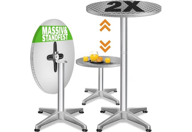 CASARIA® 2er Set Stehtisch Klappbar Höhenverstellbar 70cm / 115cm Hoch Aluminium Rund Ø 60cm Wetterfest Indoor Outdoor Bistrotisch Biertisch