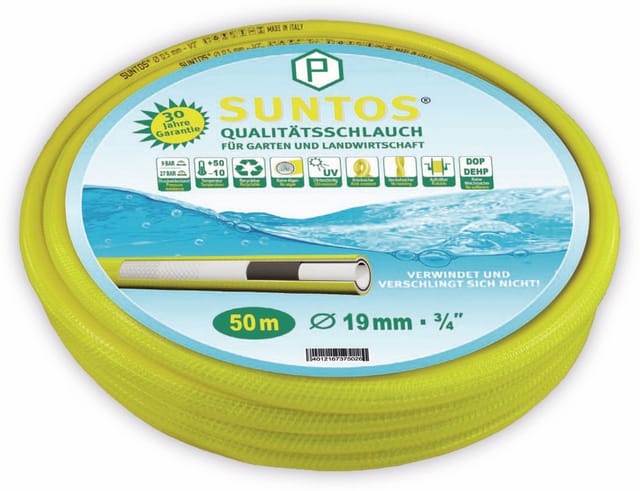 Puteus - suntos Qualitäts-Wasserschlauch Gartenschlauch 3/4 Zoll x 50 m Länge, gelb