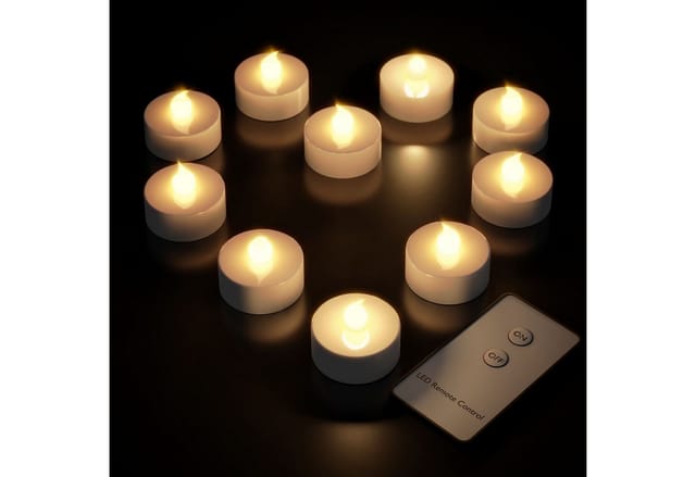 Teelichter led +300H elektrisch flackernd mit Fernbedienung mit Batterien flammenlose realistische Kerzen hell warm weiß 10er Set je 3,7cm - Monzana