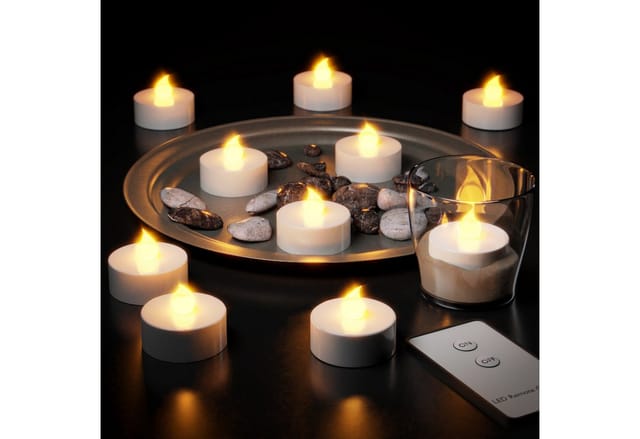 MONZANA® Teelichter LED +300H elektrisch flackernd mit Fernbedienung mit Batterien flammenlose realistische Kerzen hell warm weiß 10er Set je 3,7cm