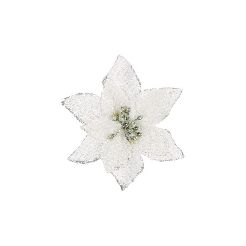 Poinsettia - künstliche Blume mit Clip, silberner Weihnachtsstern mit Glitzer
