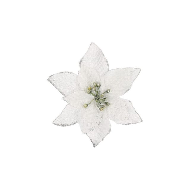 Poinsettia - künstliche Blume mit Clip, silberner Weihnachtsstern mit Glitzer