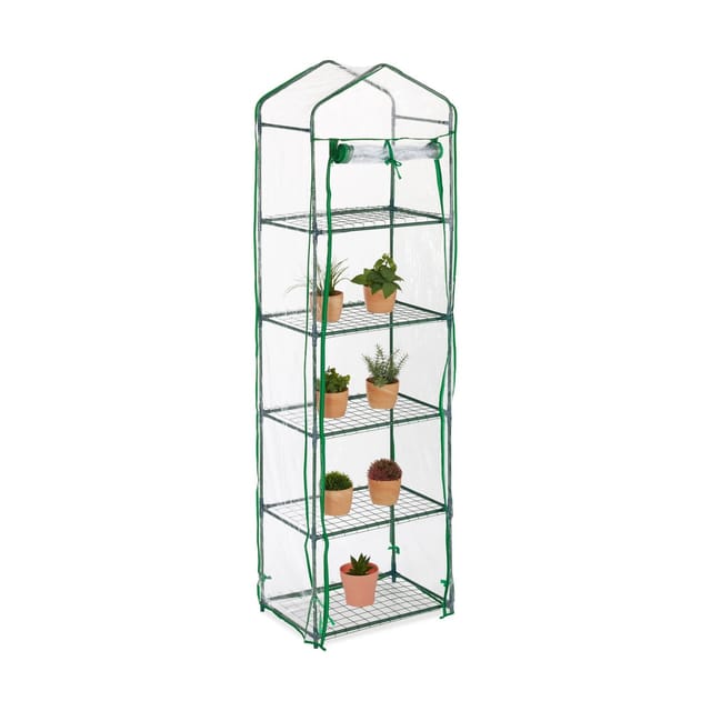 Relaxdays - Gewächshaus Balkon, hbt: 193 x 58 x 36 cm, 5 Etagen, Eisen & PVC-Folie, Foliengewächshaus, transparent/grün