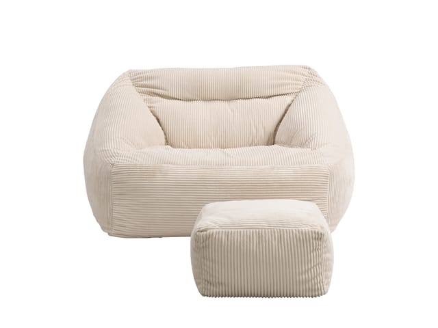 Home Deluxe - Sitzsack mit Hocker cozy Farbe: Beige Sitzsack Bean Bag Sitzkissen