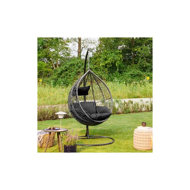 Polyrattan Hängesessel mit Gestell cielo Farbe: Schwarz Poly Rattan Hängesessel Hängekorb - Home Deluxe