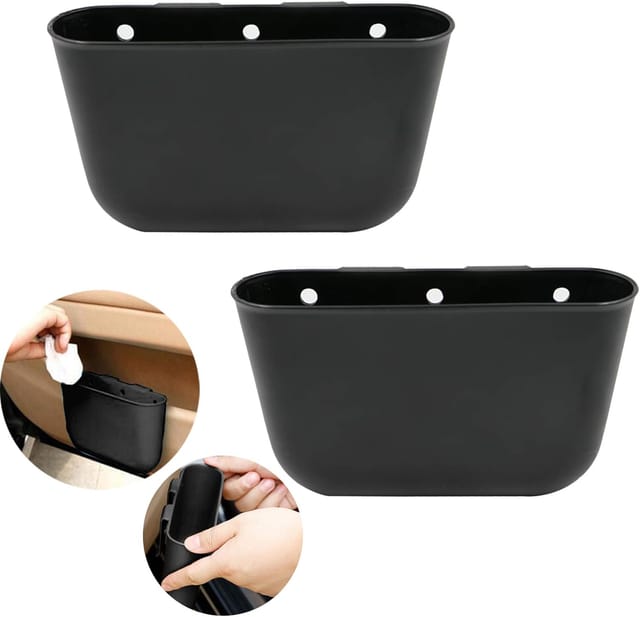 Mülleimer für Kleinwagen (2 Stück), Mini-Kunststoff-Mülleimer für Kraftfahrzeuge, hängende Aufbewahrungsbox, leicht zu reinigen, Farbe: Schwarz