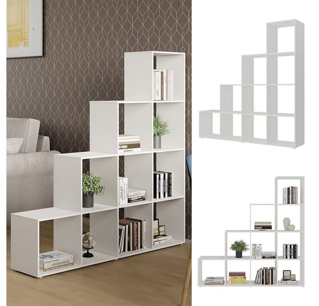 Vicco - Treppenregal Aramis, Weiß, 138 x 143 cm 10 Fächer