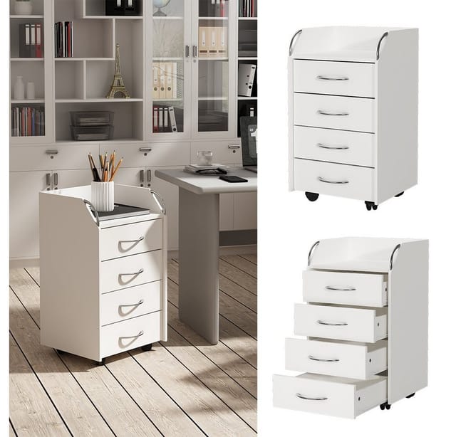 Vicco - Rollcontainer Gwendolyn, Weiß, 40 x 36 cm mit 4 Schubladen