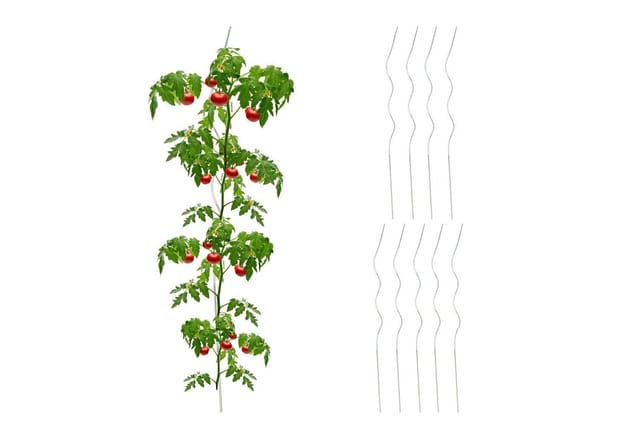 Relaxdays - Spiralstäbe Tomaten, 10er Set, Tomatenrankhilfen verzinkter Stahl, Tomatenstäbe, ø 5 mm, 90 cm lang, silber