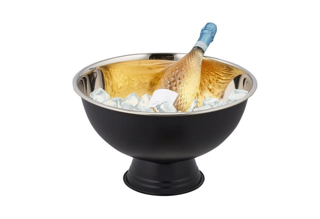 Relaxdays Sektkühler, Edelstahl, H x D: 23,5 x 40 cm, Flaschenkühler für Sekt, Champagner, Wein, XXL Sektkübel, schwarz