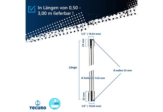 Premium Brauseschlauch 2,50 m, verdrehsicher, silberglatt, ktw/dvgw - Tecuro