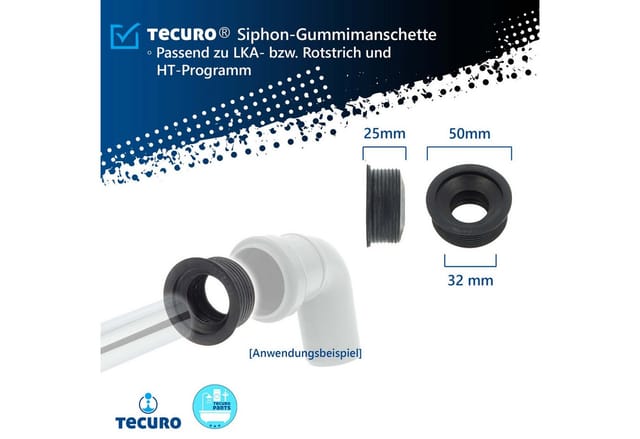 Gummimanschette für Abflussrohr Außen Ø 50 mm x Innen Ø 30 - 32 mm