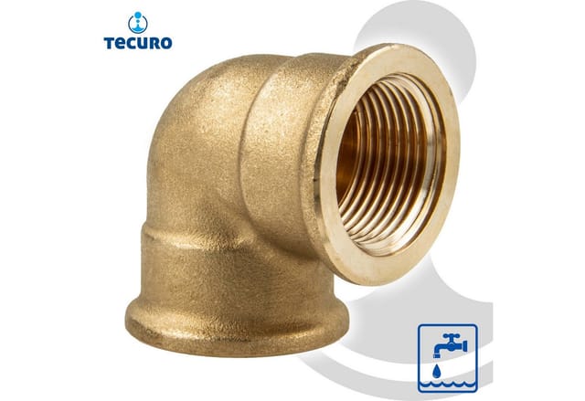 Tecuro - Winkel 90° beidseitig Innengewinde Rp 1/2 Zoll, Messing blank CW617N