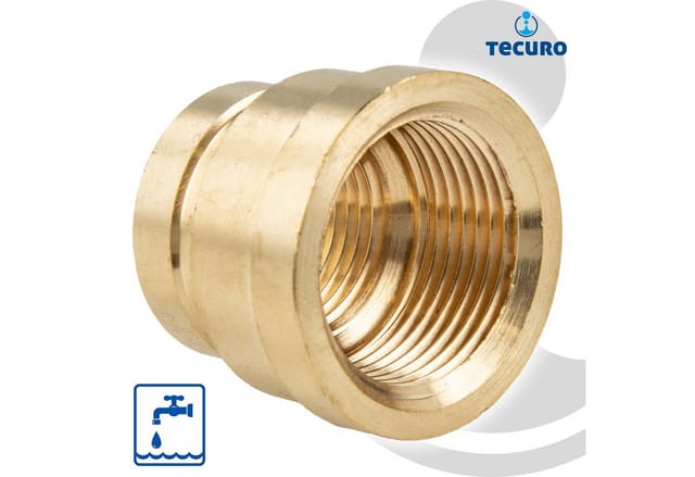 tecuro Muffe reduziert, beidseitig Innengewinde Rp 1/2 x 3/8 Zoll, Messing blank CW617N